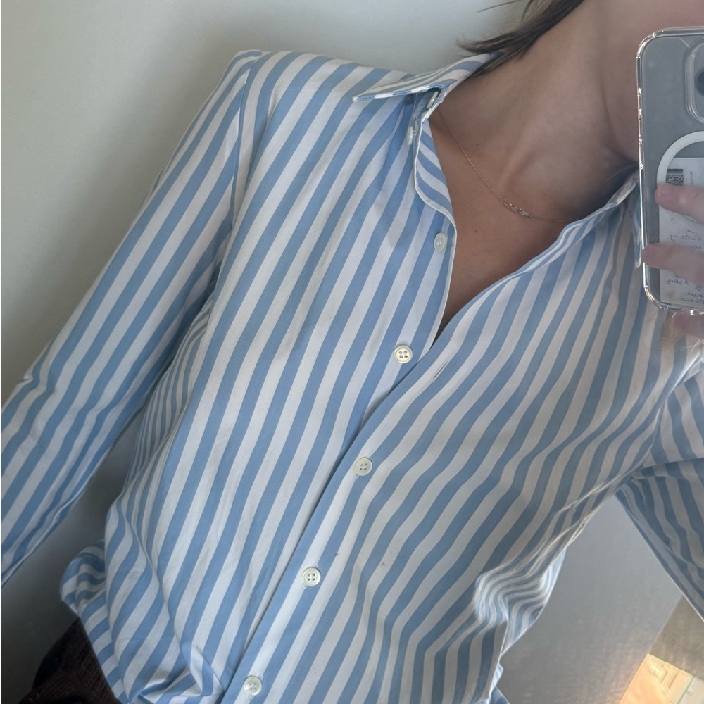Michael Kors Collection Light Blue and White Striped Shirt